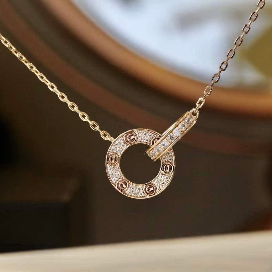 [⭐DORISW] LOVE 7.6MM ネックレス ローズゴールド＆シルバー フルダイヤモンド