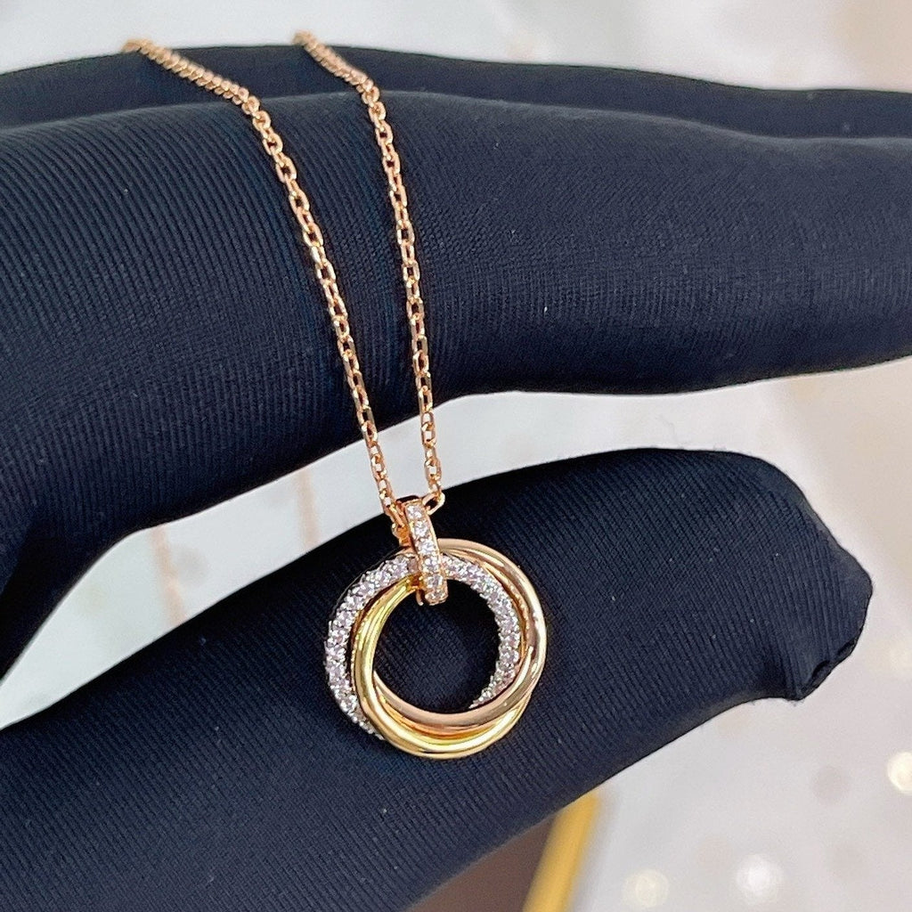 [⭐DORISW] TRINITY NECKLACE SILVER GOLD PINK GOLD DIAMONDS