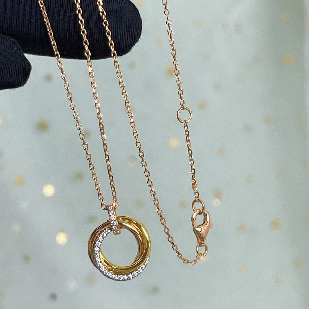 [⭐DORISW] TRINITY NECKLACE SILVER GOLD PINK GOLD DIAMONDS