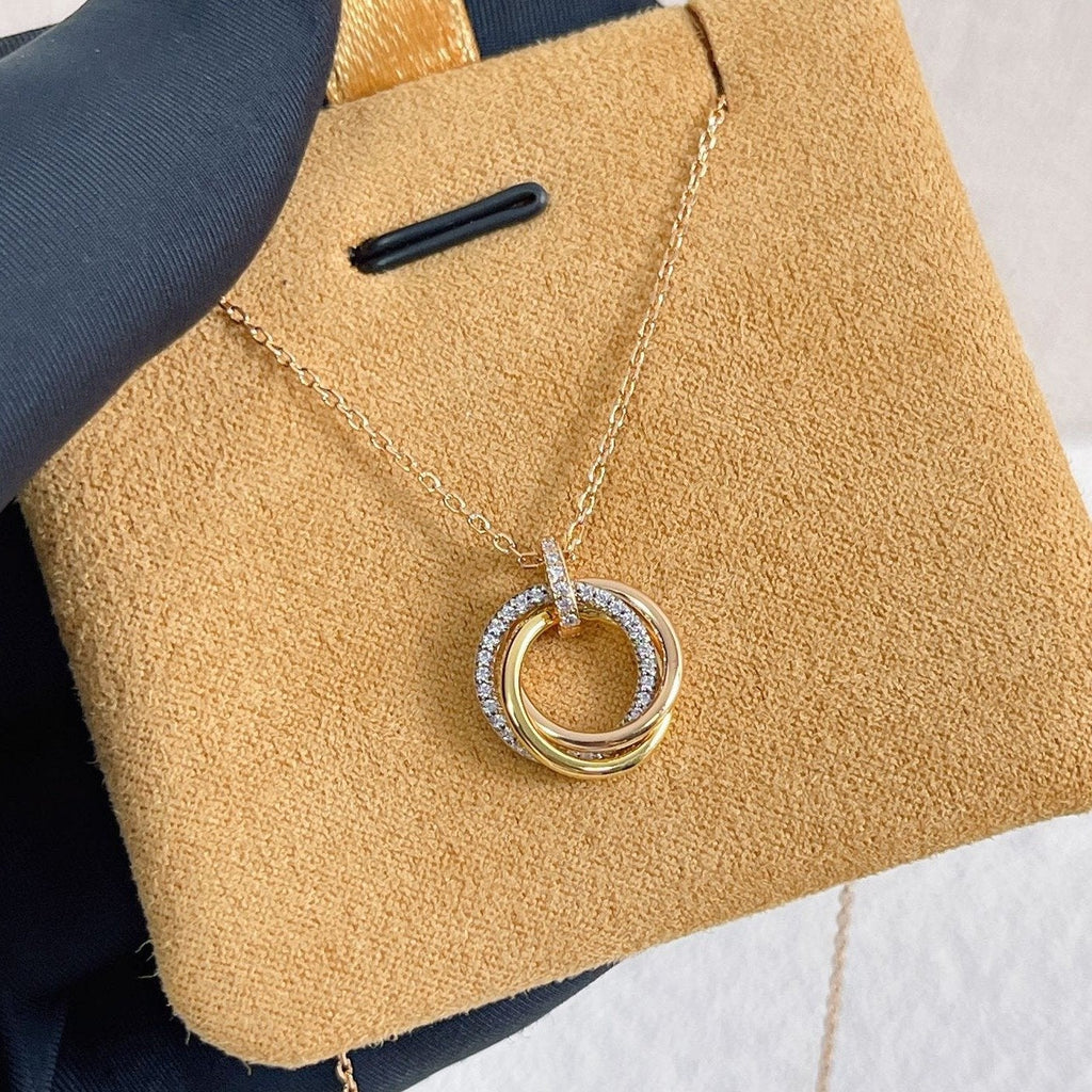 [⭐DORISW] TRINITY NECKLACE SILVER GOLD PINK GOLD DIAMONDS