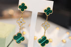 [⭐DORISW] CLOVER EARRINGS GOLD MALACHITE DIAMOND 3 MOTIF