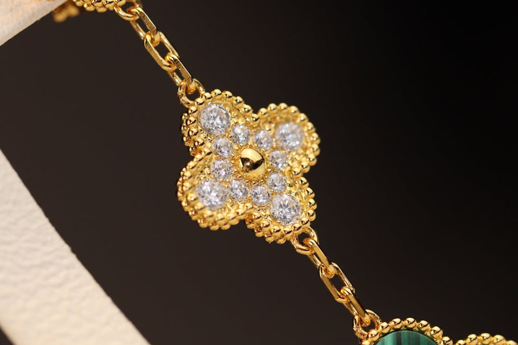 [⭐DORISW] CLOVER EARRINGS GOLD MALACHITE DIAMOND 3 MOTIF