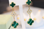 [⭐DORISW] CLOVER EARRINGS GOLD MALACHITE DIAMOND 3 MOTIF