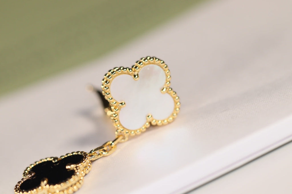 [⭐DORISW] CLOVER EARRINGS GOLD ONYX MOP 3 MOTIF