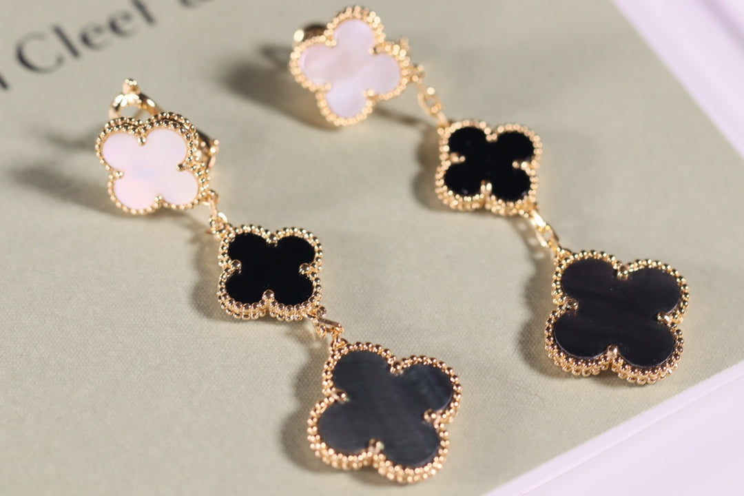 [⭐DORISW] CLOVER EARRINGS GOLD ONYX MOP 3 MOTIF