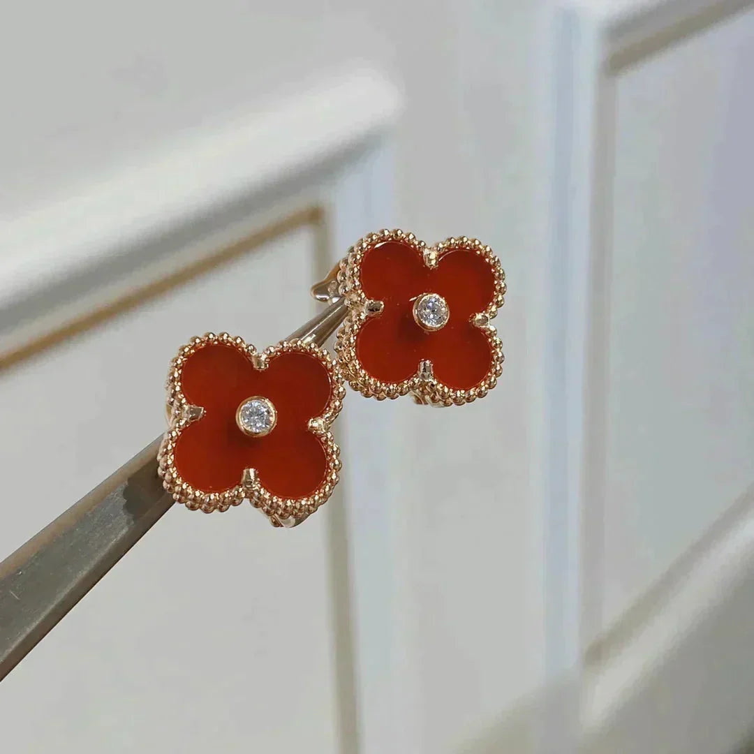 [⭐DORISW] CLOVER MEDIUM 1 MOTIFS CARNELIAN  DIAMOND earrings
