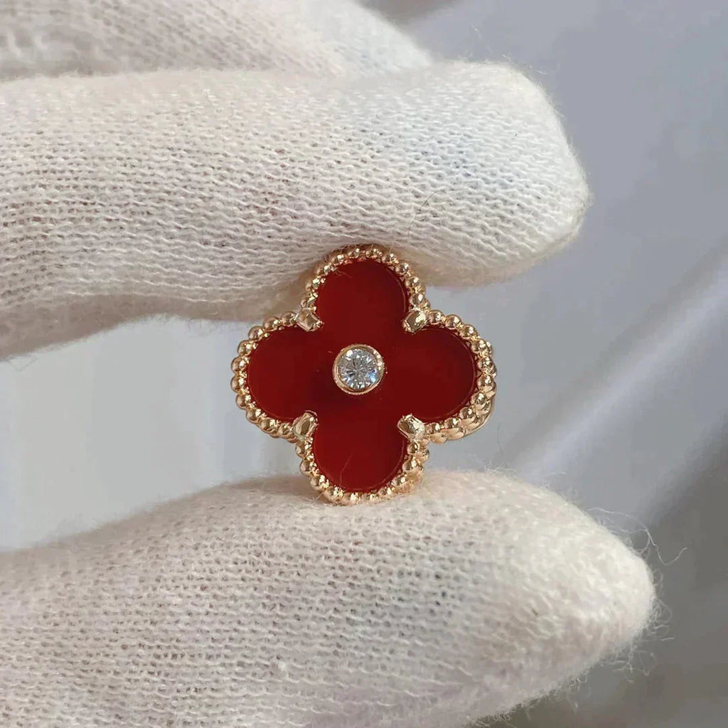 [⭐DORISW] CLOVER MEDIUM 1 MOTIFS CARNELIAN  DIAMOND earrings