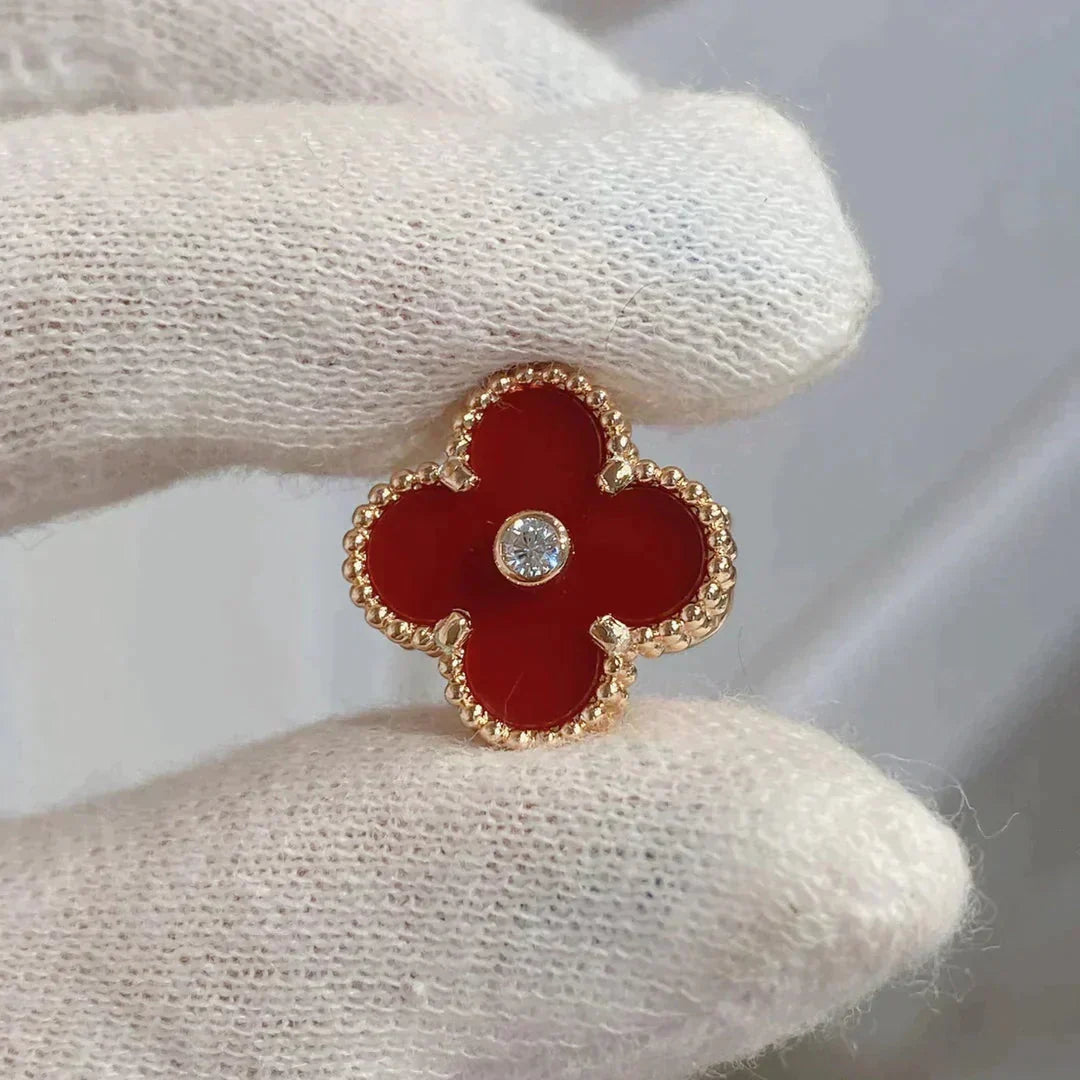 [⭐DORISW] CLOVER MEDIUM 1 MOTIFS CARNELIAN  DIAMOND earrings