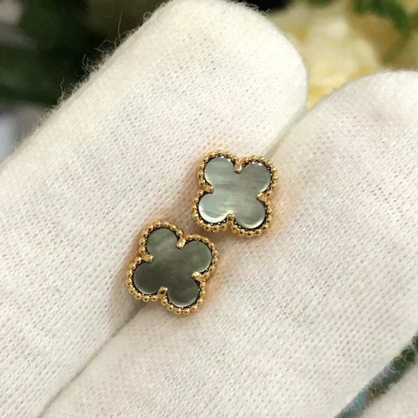 [⭐DORISW] CLOVER MINI 9,5 MM GRAUE MUTTERPERLEN-OHRRINGE