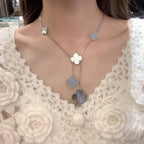[⭐DORISW] クローバーモチーフ カルセドニー ネックレス シルバー 6モチーフ