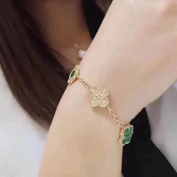 [[⭐DORISW] ]New  CLOVER 5 MOTIF MALACHITE BRACELET COLLECTION