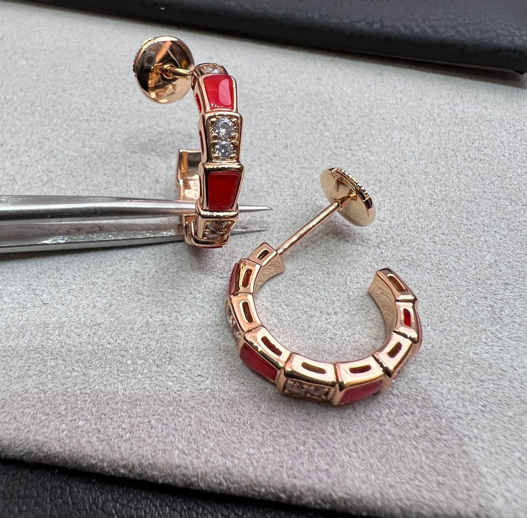 [⭐DORISW]SERPENTI CARNELIAN PINK GOLD EARRINGS