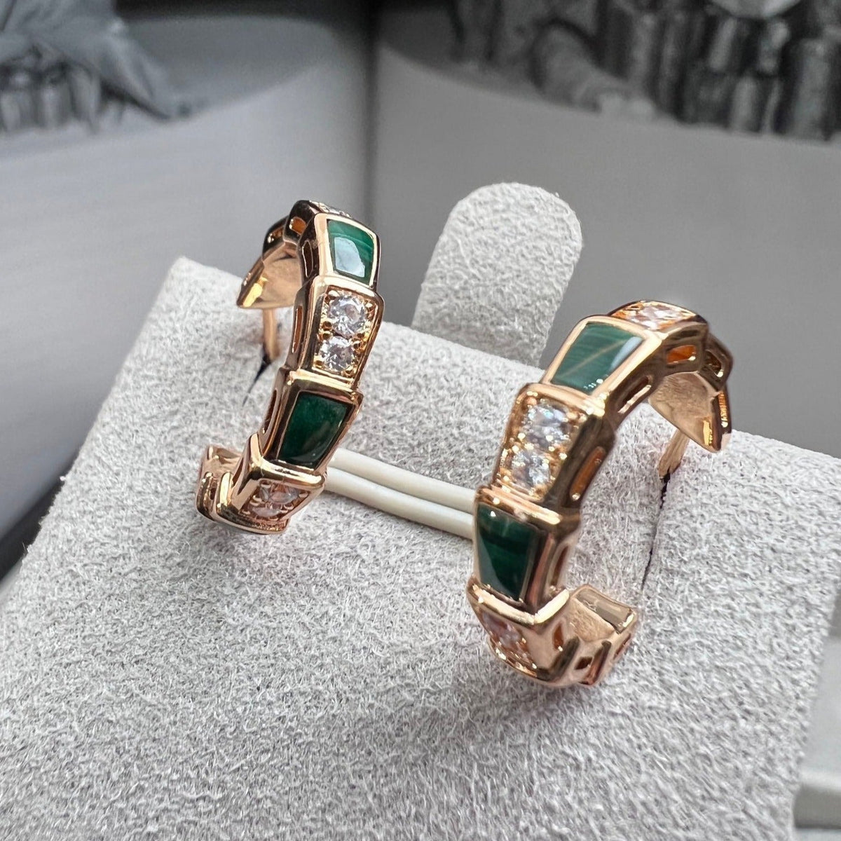 [⭐DORISW]SERPENTI OHRRINGE AUS MALACHIT UND ROSÉGOLD