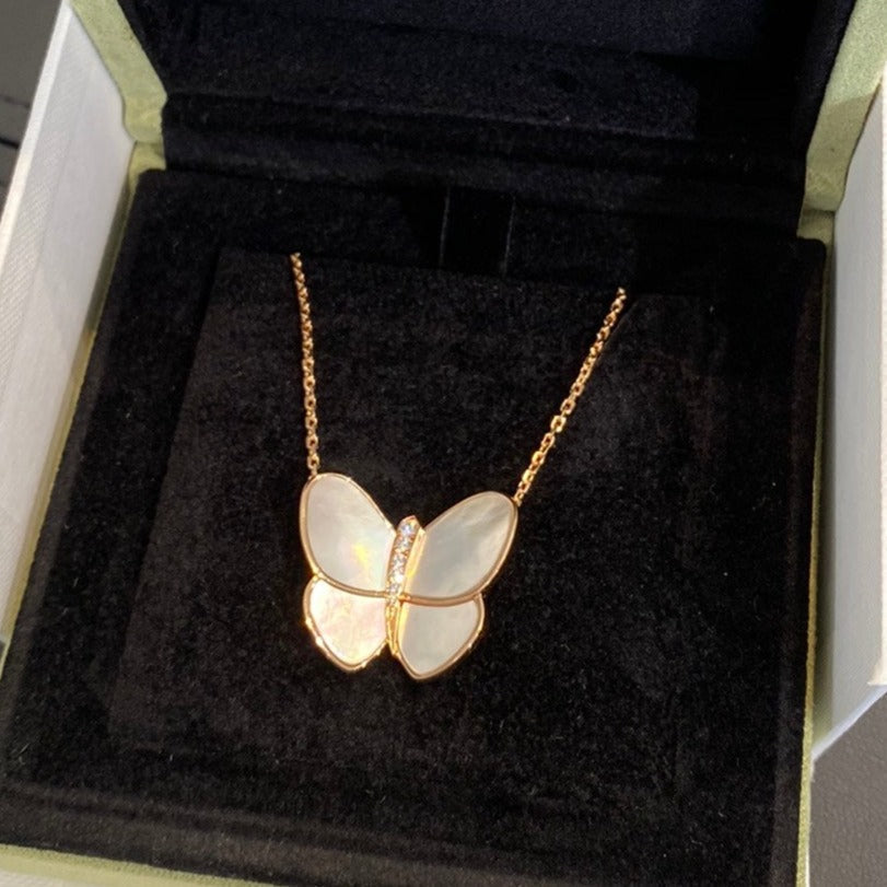 [⭐DORISW] SCHMETTERLING GOLD PERLMUTT DIAMANT HALSKETTE
