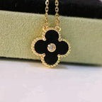 [⭐DORISW] CLOVER 15MM DIAMOND ONYX NECKLACE