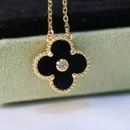 [⭐DORISW] CLOVER 15MM DIAMOND ONYX NECKLACE