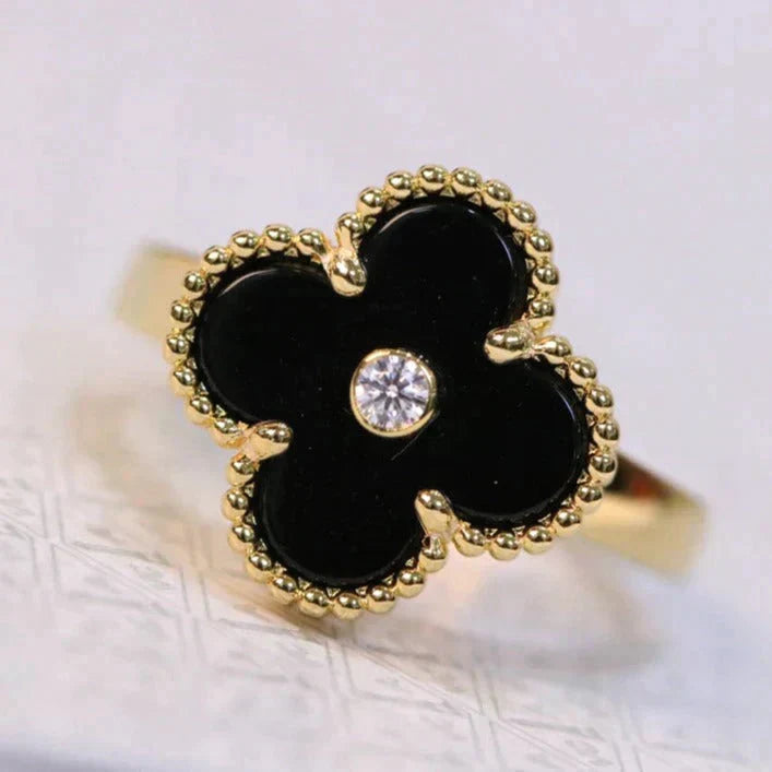 [⭐DORISW] CLOVER ONYX RING GOLD DIAMOND