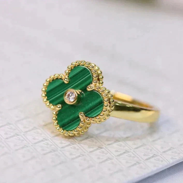 [⭐DORISW] CLOVER MALACHITE RING GOLD DIAMOND