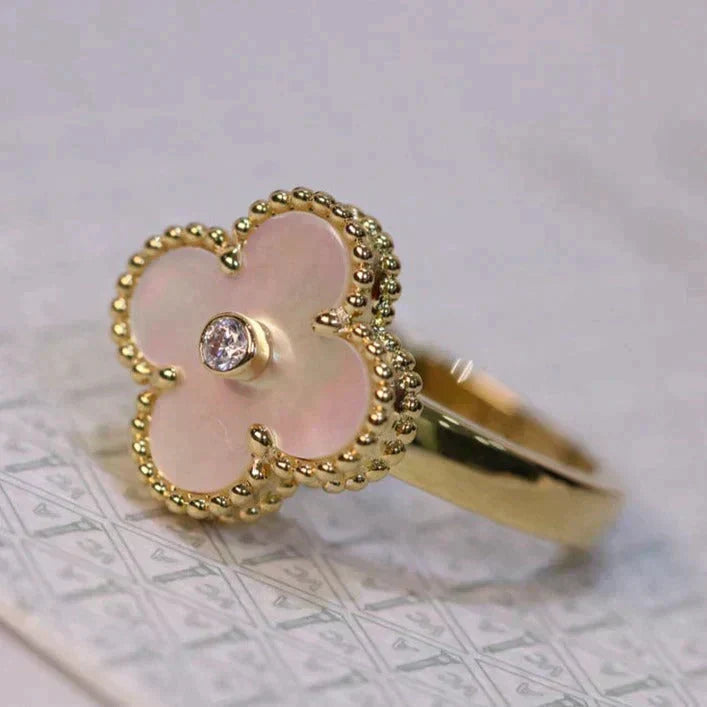 [⭐DORISW] CLOVER PINK MOP RING GOLD DIAMANT