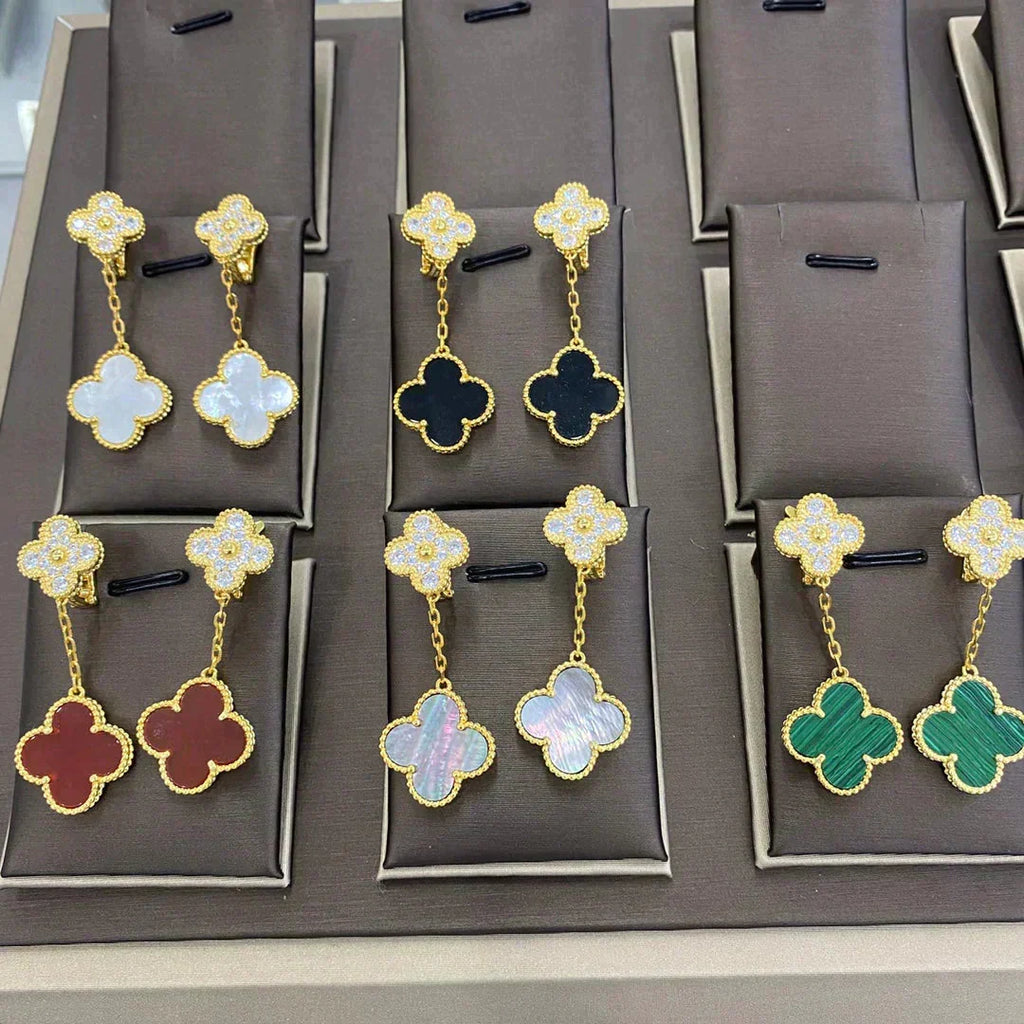 [⭐DORISW] CLOVER  2 MOTIFS  DIAMOND  EARRINGS (MULTIPLE CHOICES)
