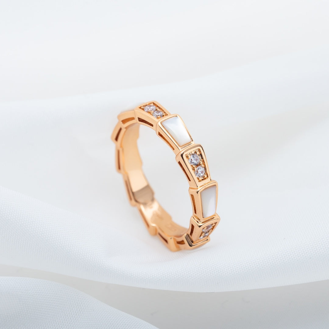 [⭐DORISW]SERPENTI RING ROSEGOLD DIAMANT PERLMUTT 3MM