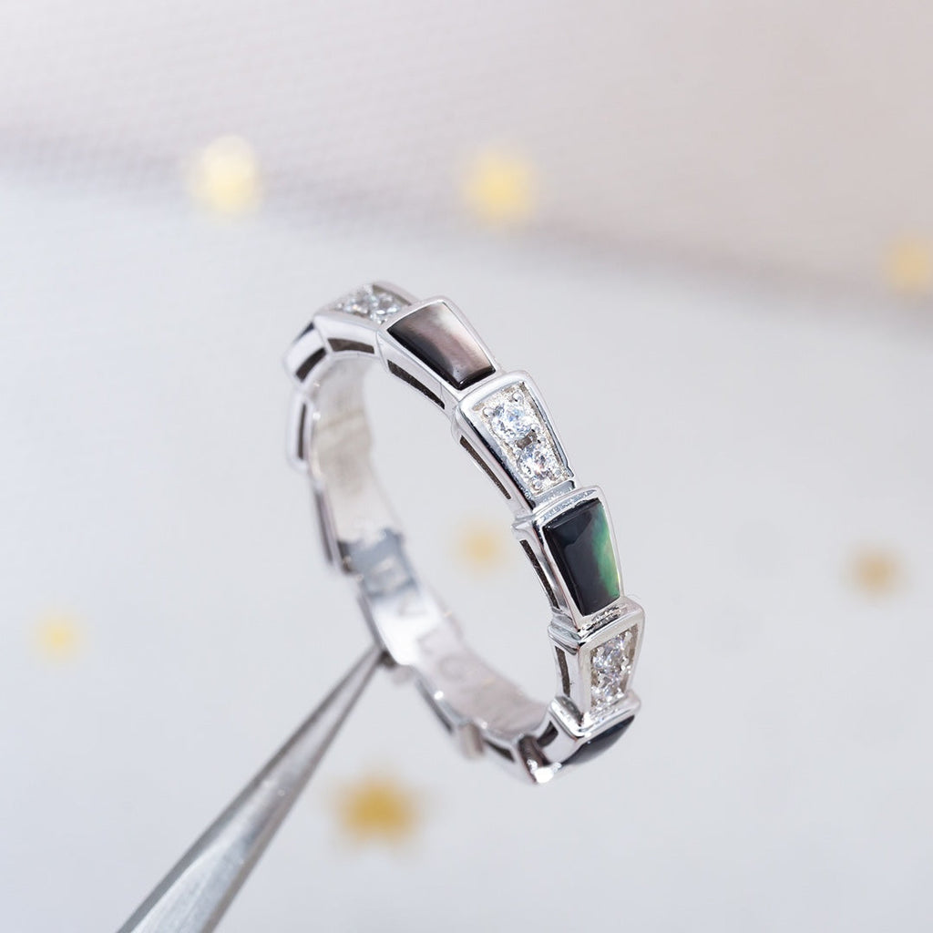 [⭐DORISW]SERPENTI RING SILVER  DIAMOND BLACK MOP 3MM