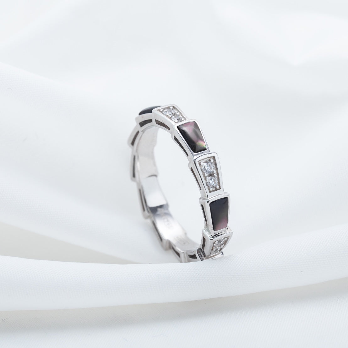[⭐DORISW]SERPENTI RING SILVER  DIAMOND BLACK MOP 3MM
