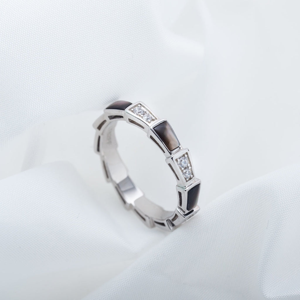 [⭐DORISW]SERPENTI RING SILVER  DIAMOND BLACK MOP 3MM