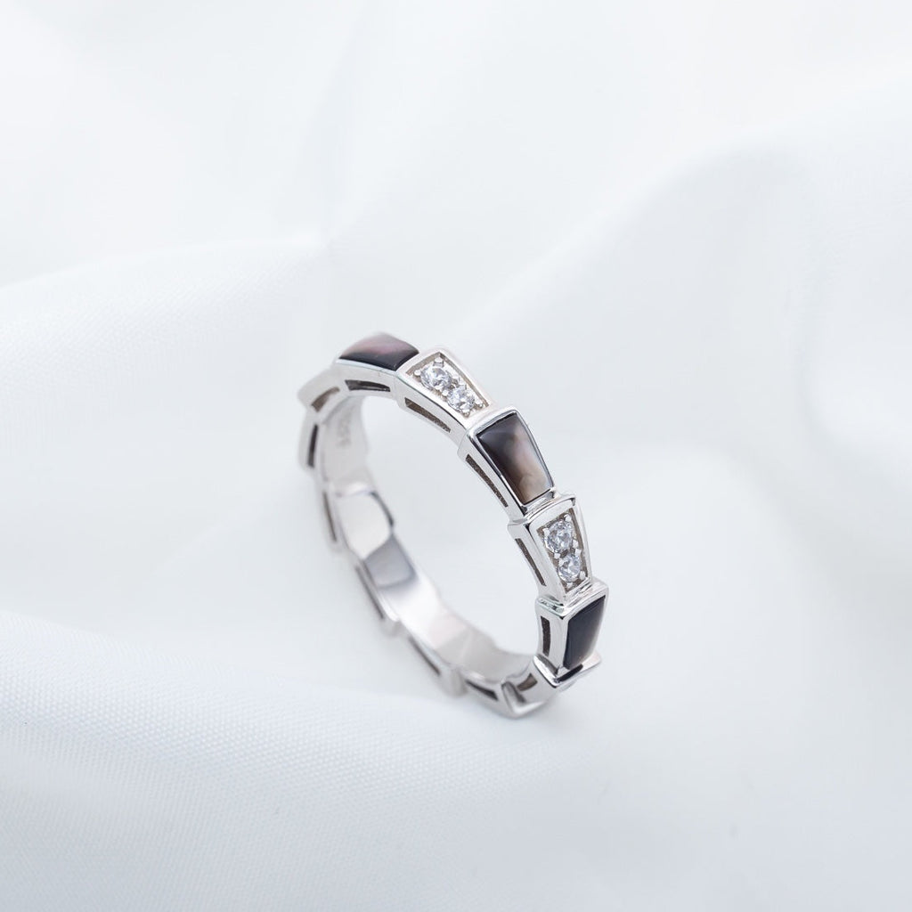 [⭐DORISW]SERPENTI RING SILVER  DIAMOND BLACK MOP 3MM