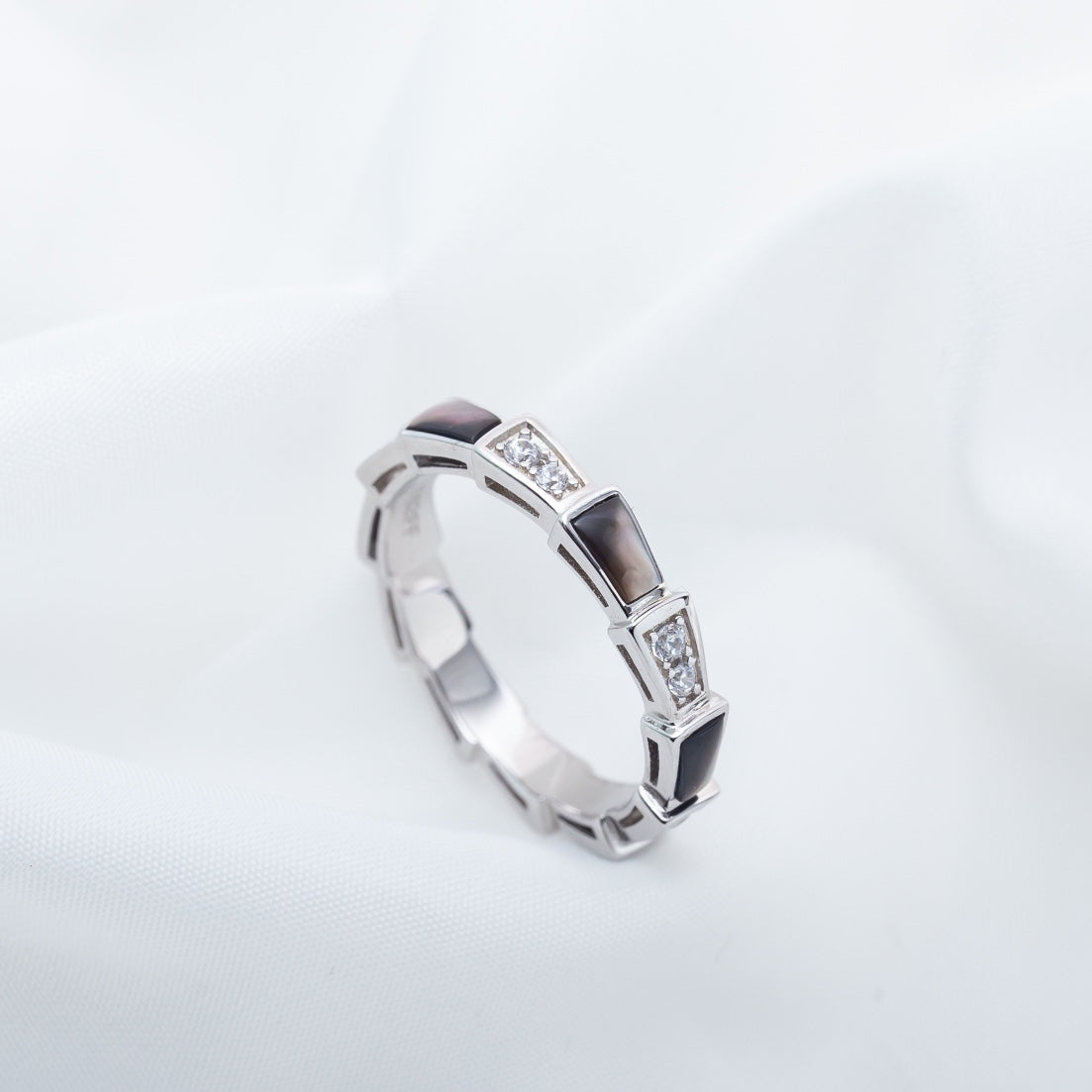 [⭐DORISW]SERPENTI RING SILVER  DIAMOND BLACK MOP 3MM