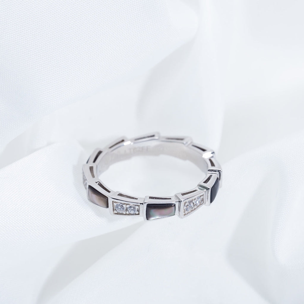 [⭐DORISW]SERPENTI RING SILVER  DIAMOND BLACK MOP 3MM