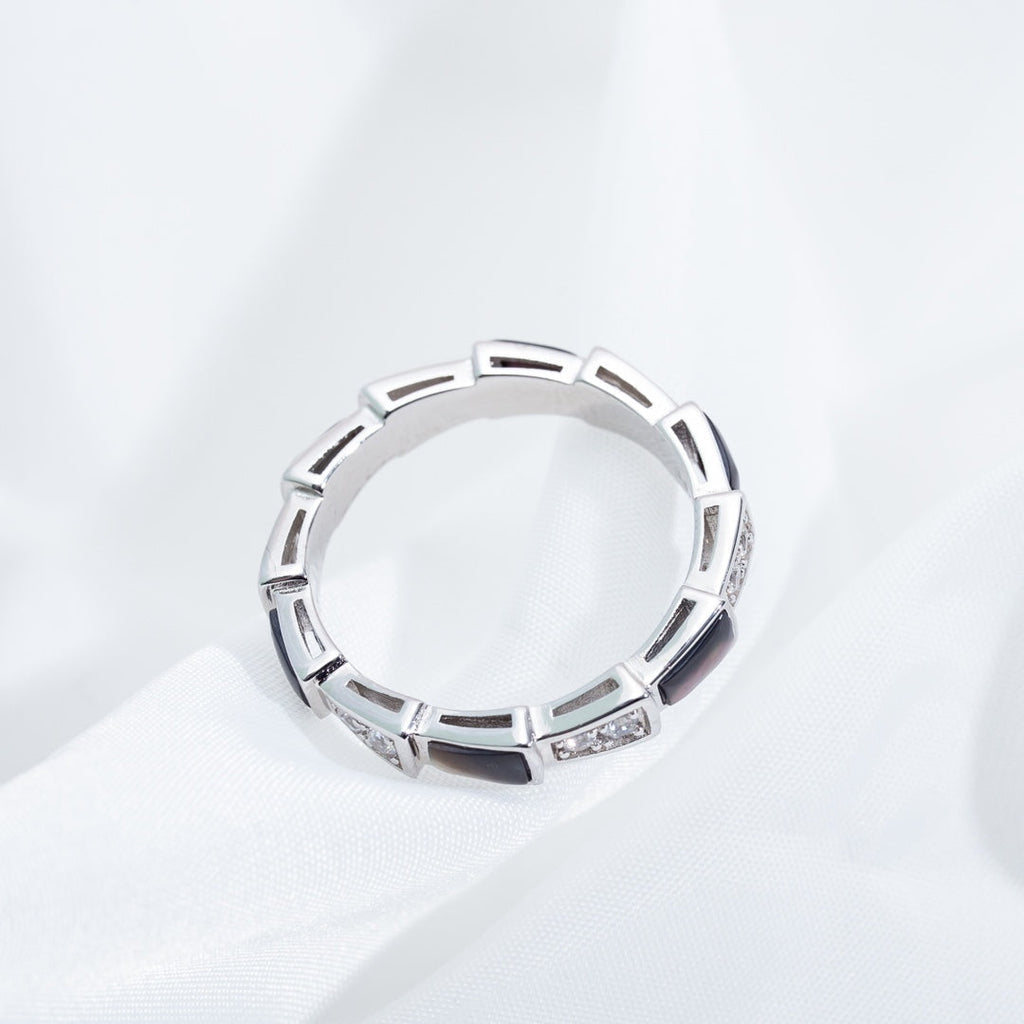 [⭐DORISW]SERPENTI RING SILVER  DIAMOND BLACK MOP 3MM