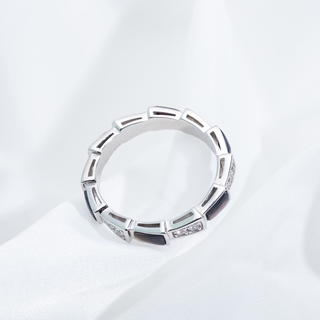 [⭐DORISW]SERPENTI RING SILVER  DIAMOND BLACK MOP 3MM