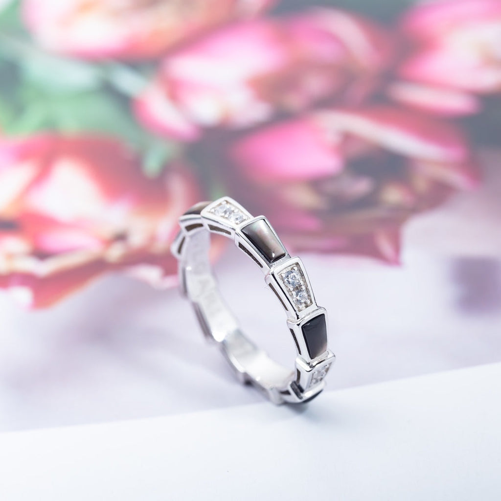 [⭐DORISW]SERPENTI RING SILVER  DIAMOND BLACK MOP 3MM