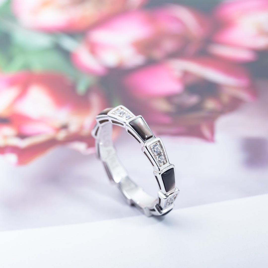 [⭐DORISW]SERPENTI RING SILVER  DIAMOND BLACK MOP 3MM