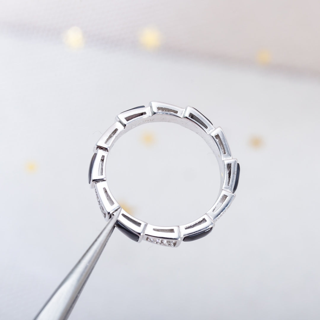 [⭐DORISW]SERPENTI RING SILVER  DIAMOND BLACK MOP 3MM