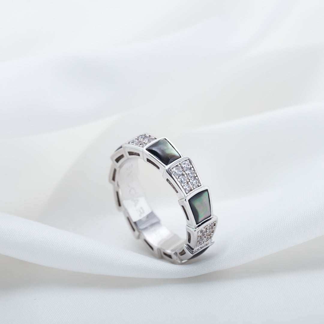 [⭐DORISW]SERPENTI RING SILVER DIAMOND BLACK MOP 4MM