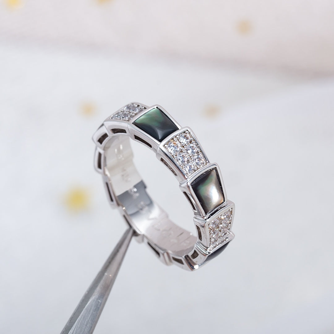 [⭐DORISW]SERPENTI RING SILVER DIAMOND BLACK MOP 4MM