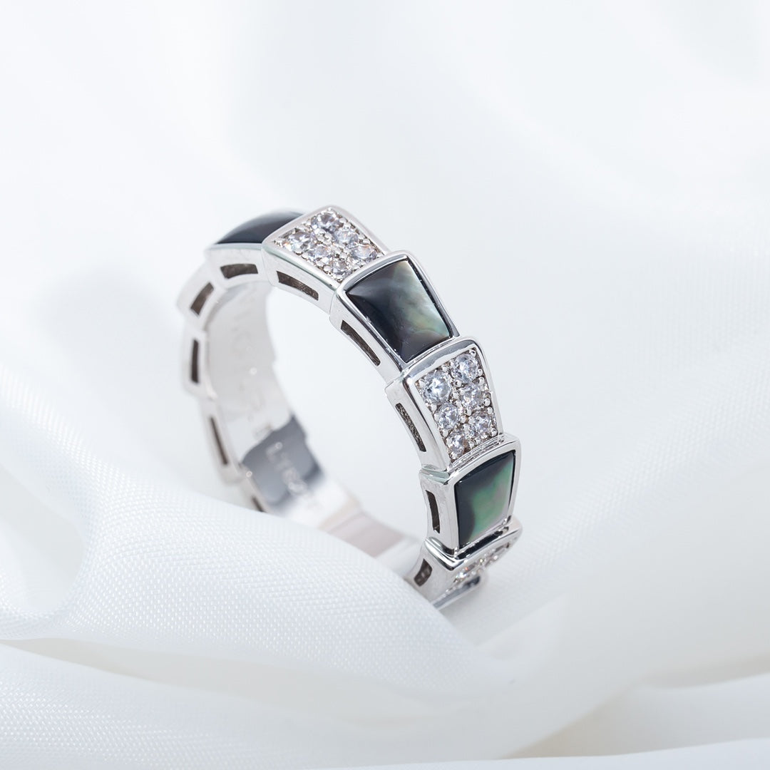 [⭐DORISW]SERPENTI RING SILVER DIAMOND BLACK MOP 4MM