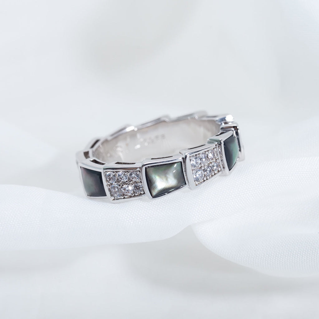 [⭐DORISW]SERPENTI RING SILBER DIAMANT SCHWARZES PERLMUTT 4MM