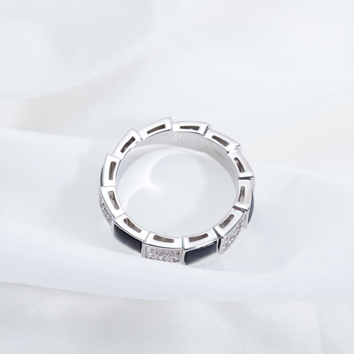 [⭐DORISW]SERPENTI RING SILBER DIAMANT SCHWARZES PERLMUTT 4MM