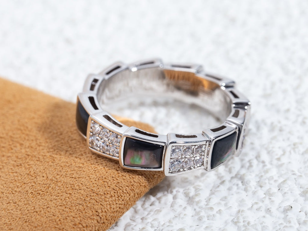 [⭐DORISW]SERPENTI RING SILBER DIAMANT SCHWARZES PERLMUTT 4MM