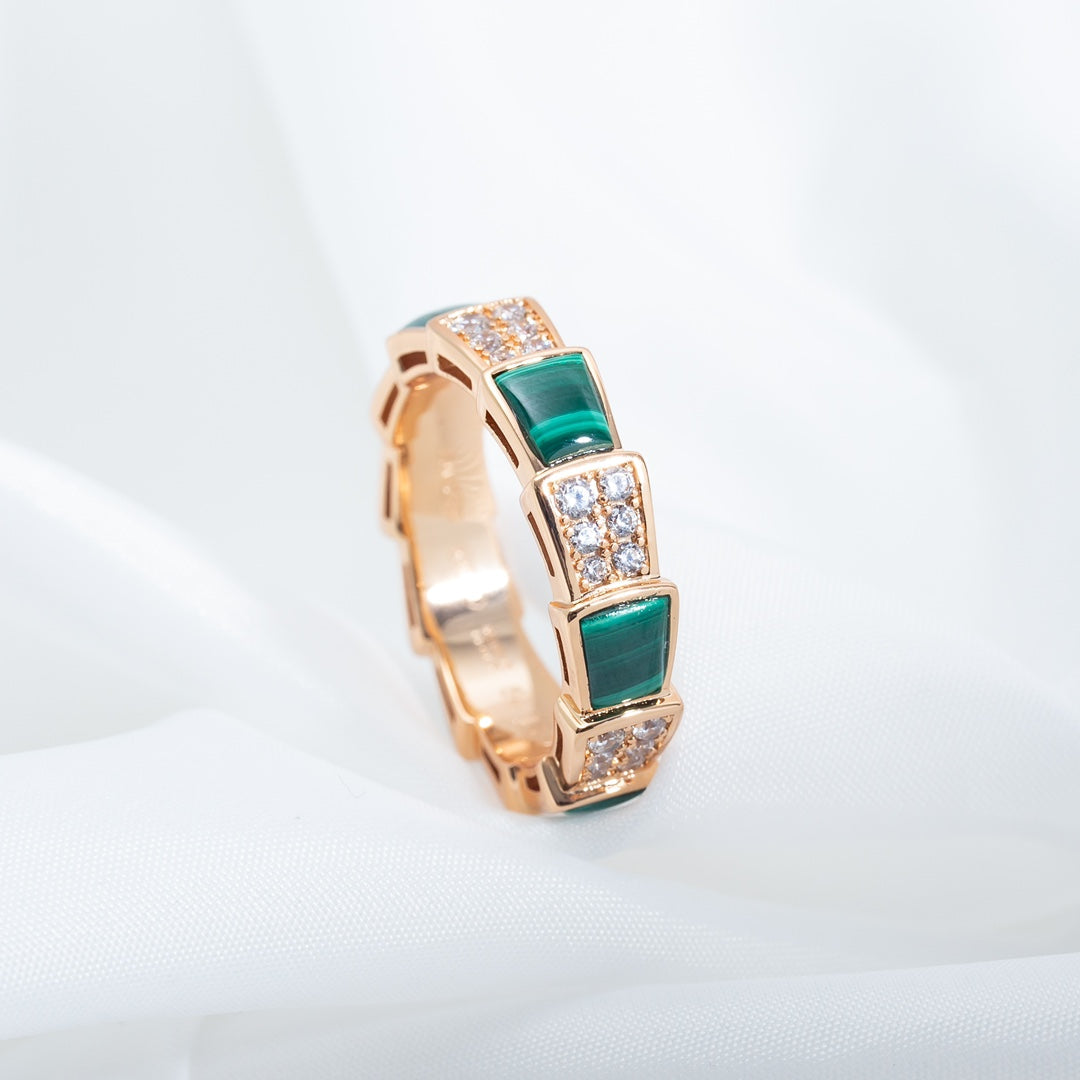 [⭐DORISW]SERPENTI RING ROSEGOLD MALACHIT DIAMANT-PAVÉ 4MM
