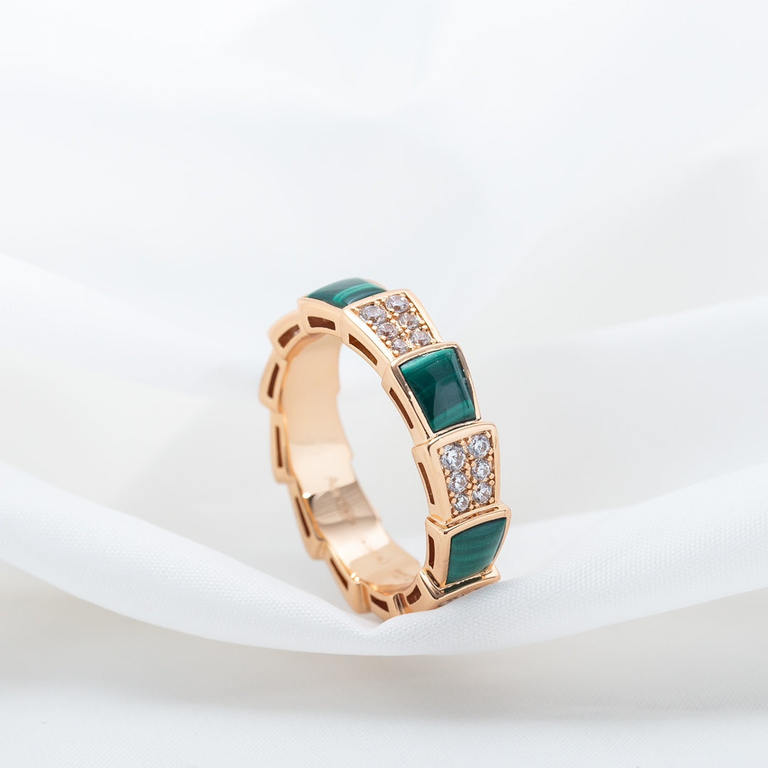 [⭐DORISW]SERPENTI RING ROSEGOLD MALACHIT DIAMANT-PAVÉ 4MM