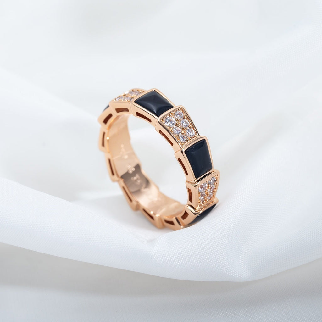 [⭐DORISW]SERPENTI RING PINK GOLD BLACK MOP DIAMOND PAVED 4MM