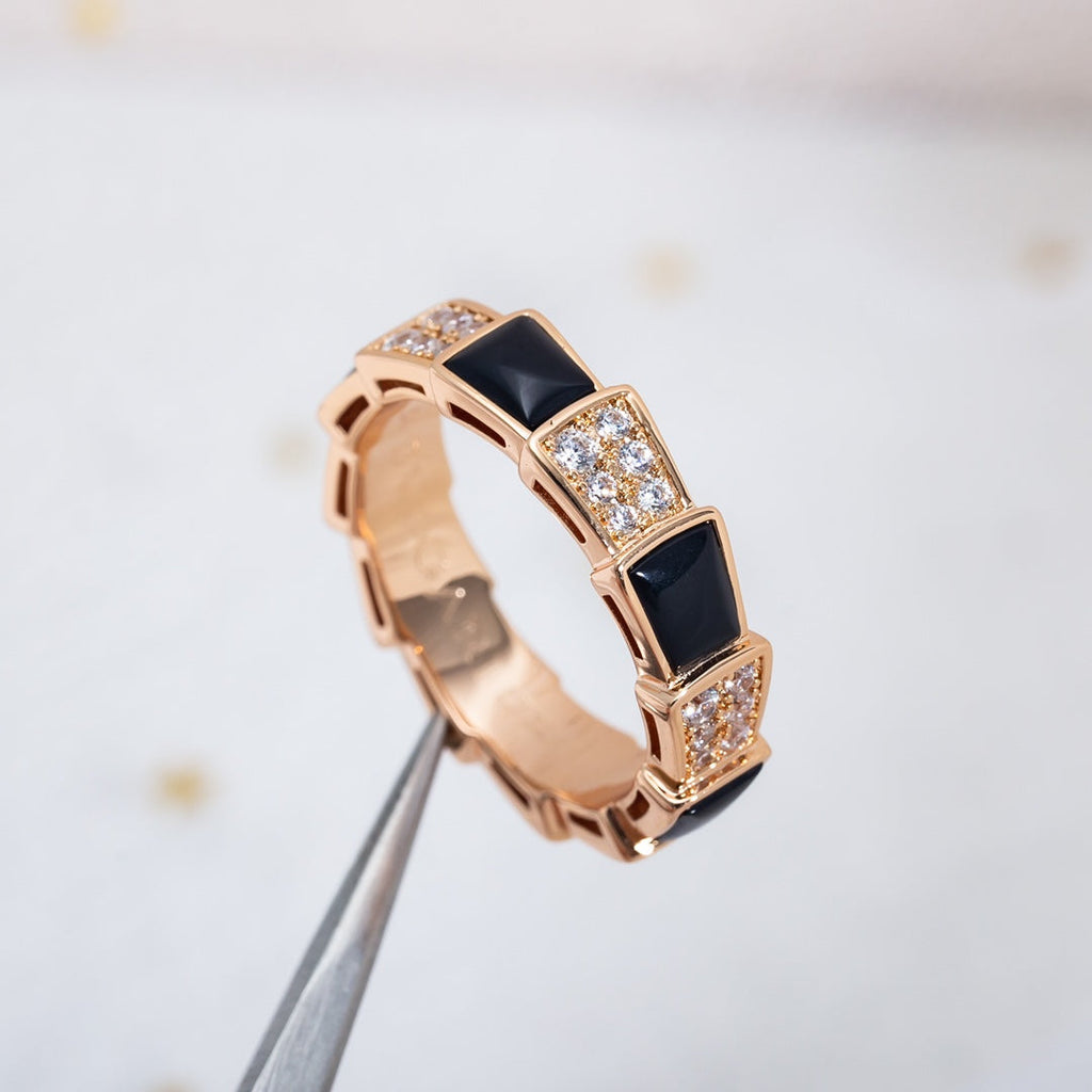 [⭐DORISW]SERPENTI RING PINK GOLD BLACK MOP DIAMOND PAVED 4MM