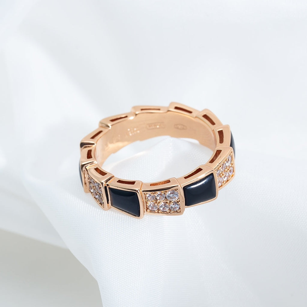 [⭐DORISW]SERPENTI RING PINK GOLD BLACK MOP DIAMOND PAVED 4MM