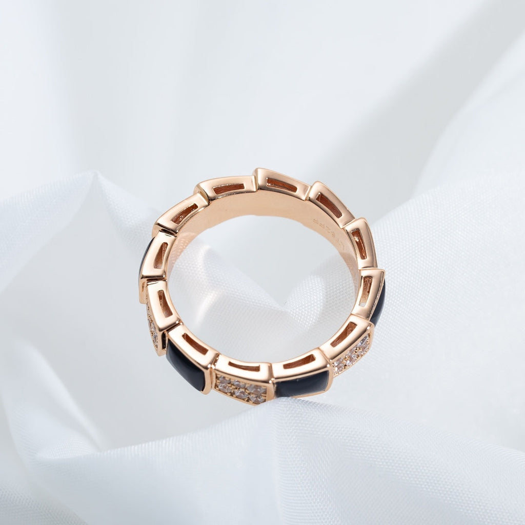 [⭐DORISW]SERPENTI RING PINK GOLD BLACK MOP DIAMOND PAVED 4MM