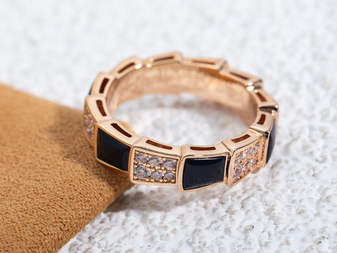 [⭐DORISW]SERPENTI RING PINK GOLD BLACK MOP DIAMOND PAVED 4MM