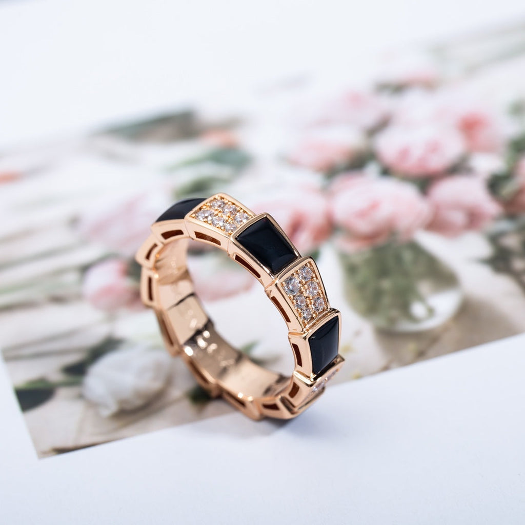 [⭐DORISW]SERPENTI RING PINK GOLD BLACK MOP DIAMOND PAVED 4MM